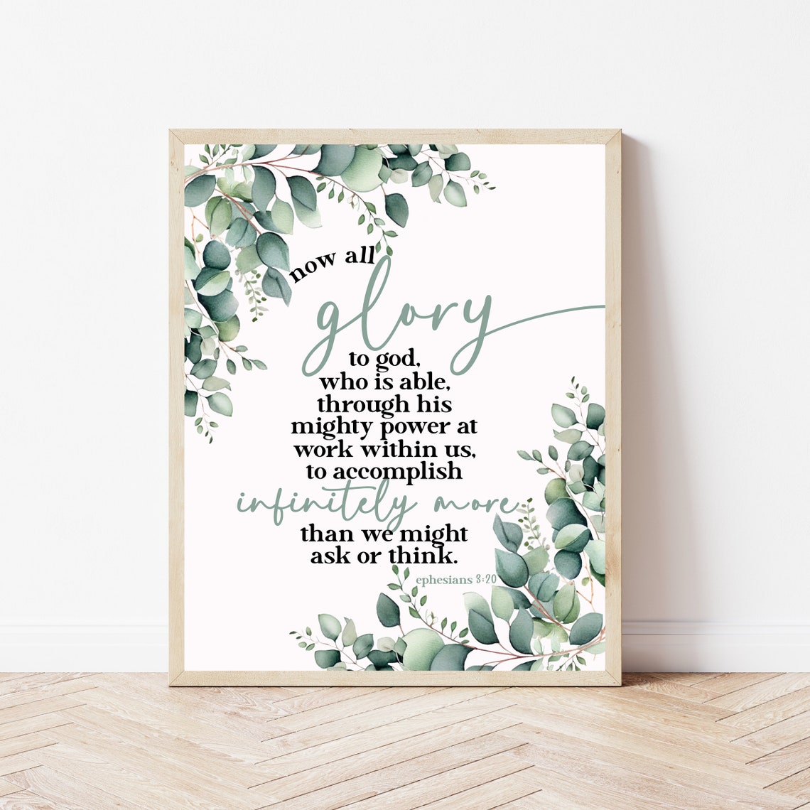 Ephesians 3:20 Glory to God Eucalyptus Botanical Scripture Poster