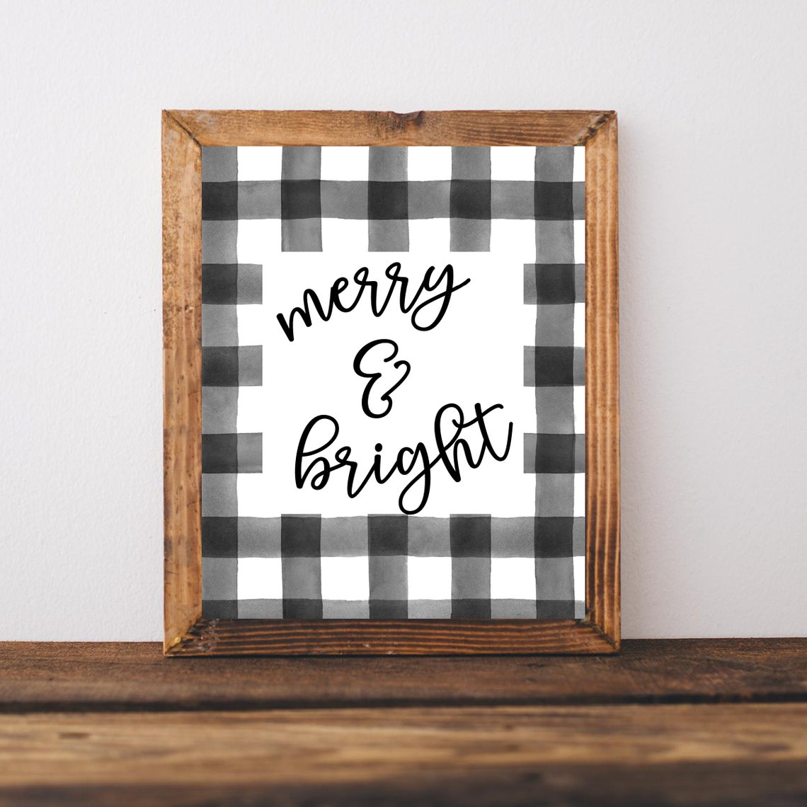 Merry and Bright Buffalo Check Farmhouse Christmas Quote Poster