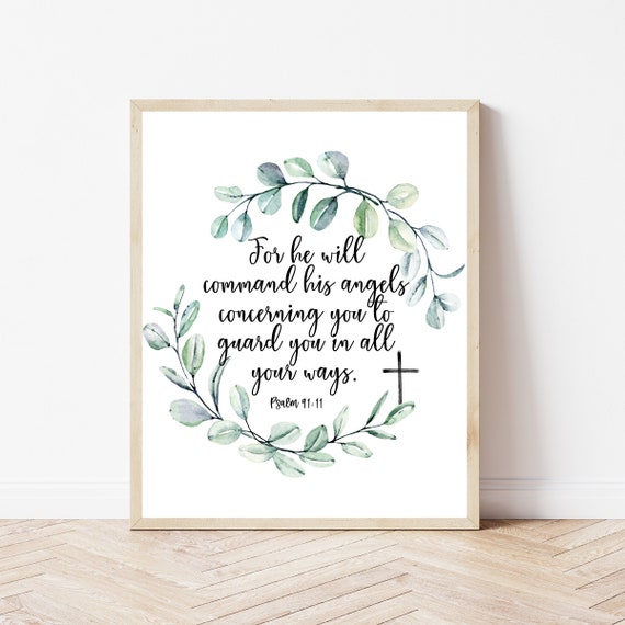 Psalm 91:11 Bible Verse Angels Christian Art Print