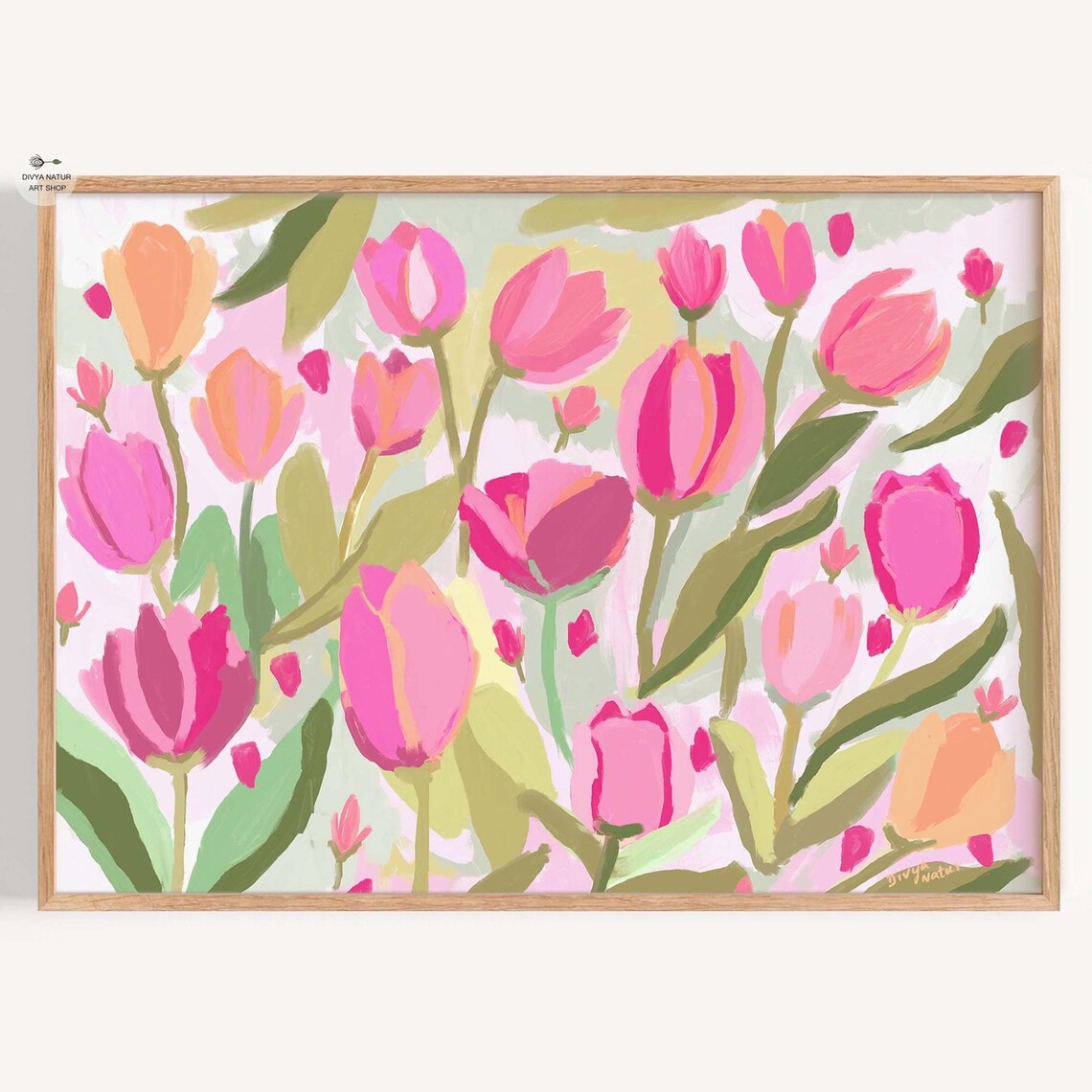 Pink Tulips Soft Watercolor Spring Flower Bouquet Art Poster