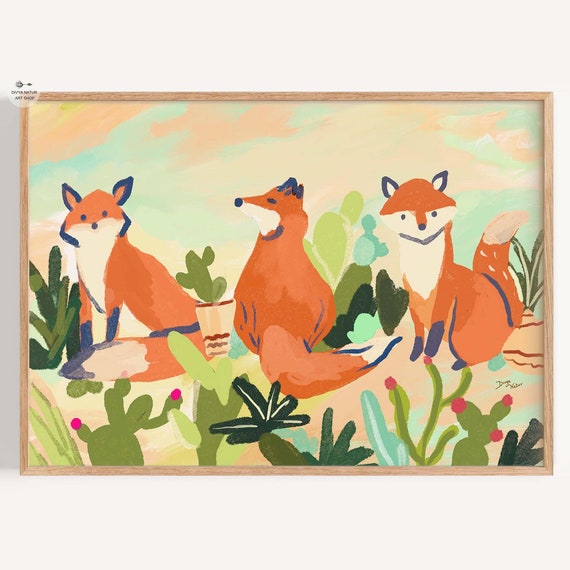 Colorful Fox Trio Art Print Abstract Animal Painting