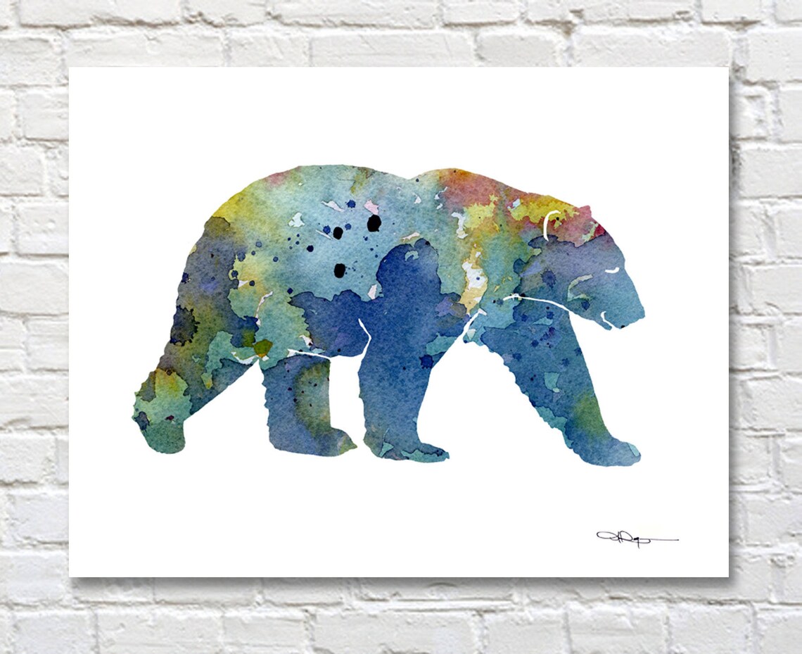 Cool Blue Watercolor Polar Bear Wildlife Decorative Animal Art Poster