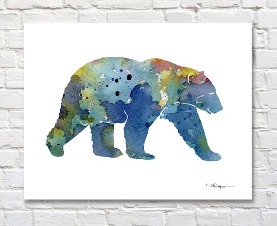 Cool Blue Watercolor Polar Bear Wildlife Decorative Animal Art Poster