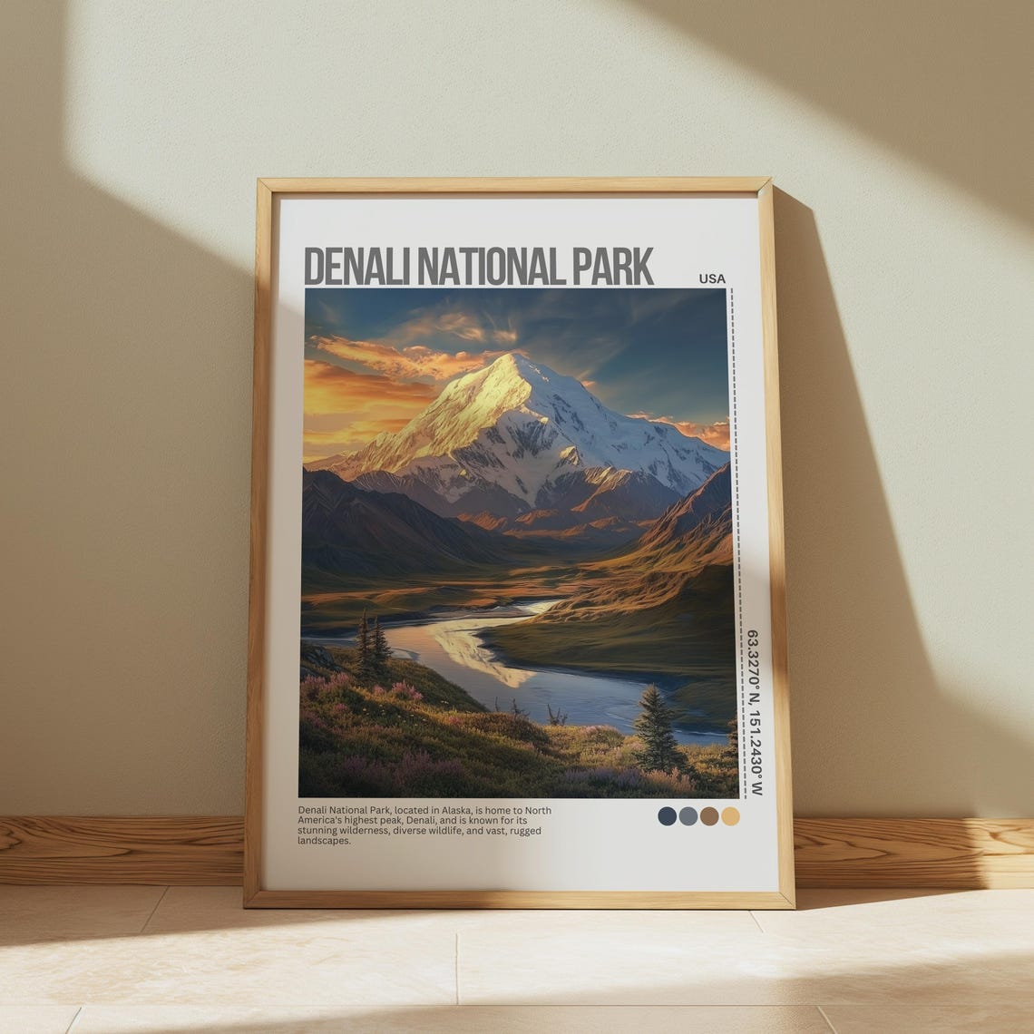 Denali Alaska Mountain Reflection Golden Light Travel Poster - Image 5