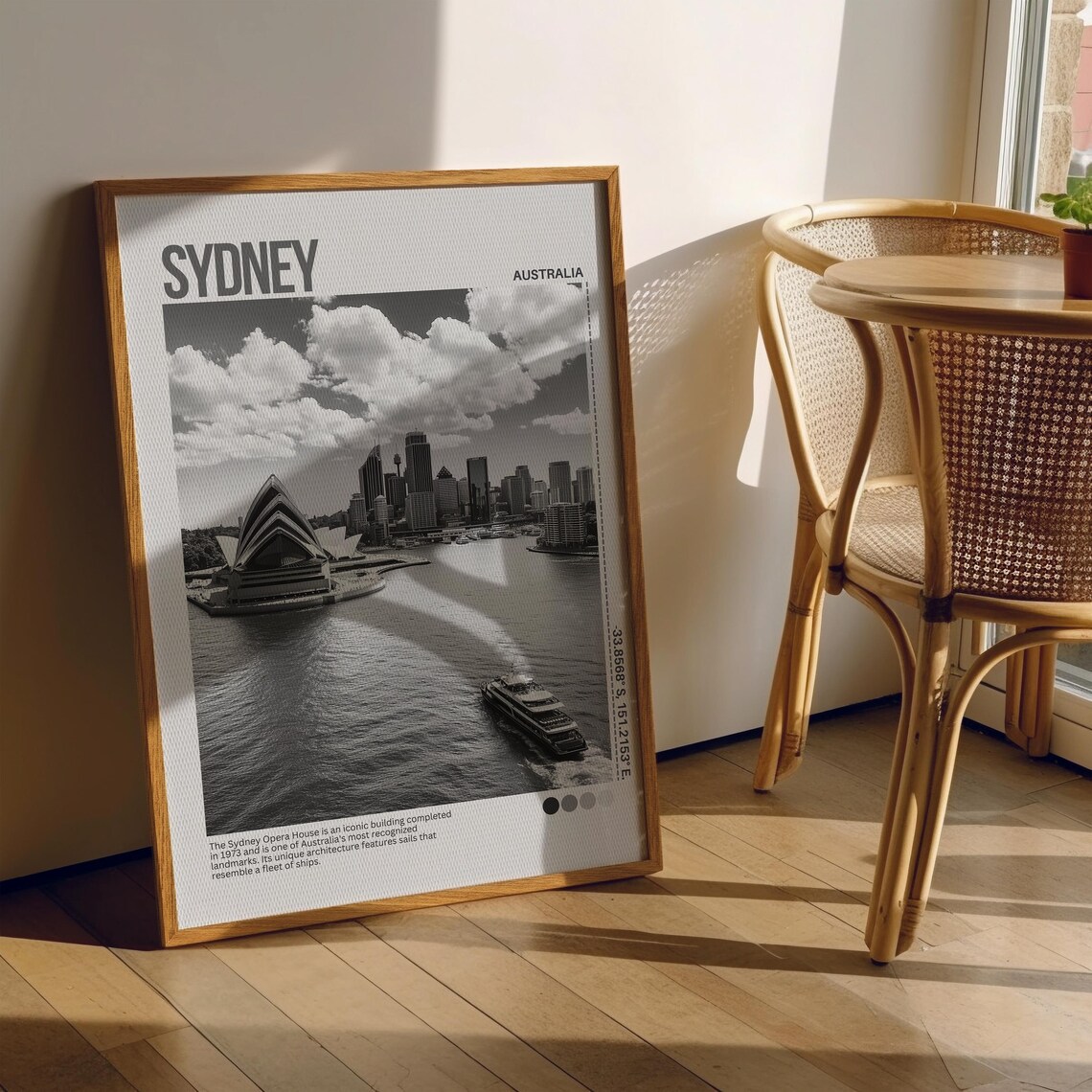 Sydney Australia Opera House Harbour Black White Photo Poster - Image 5