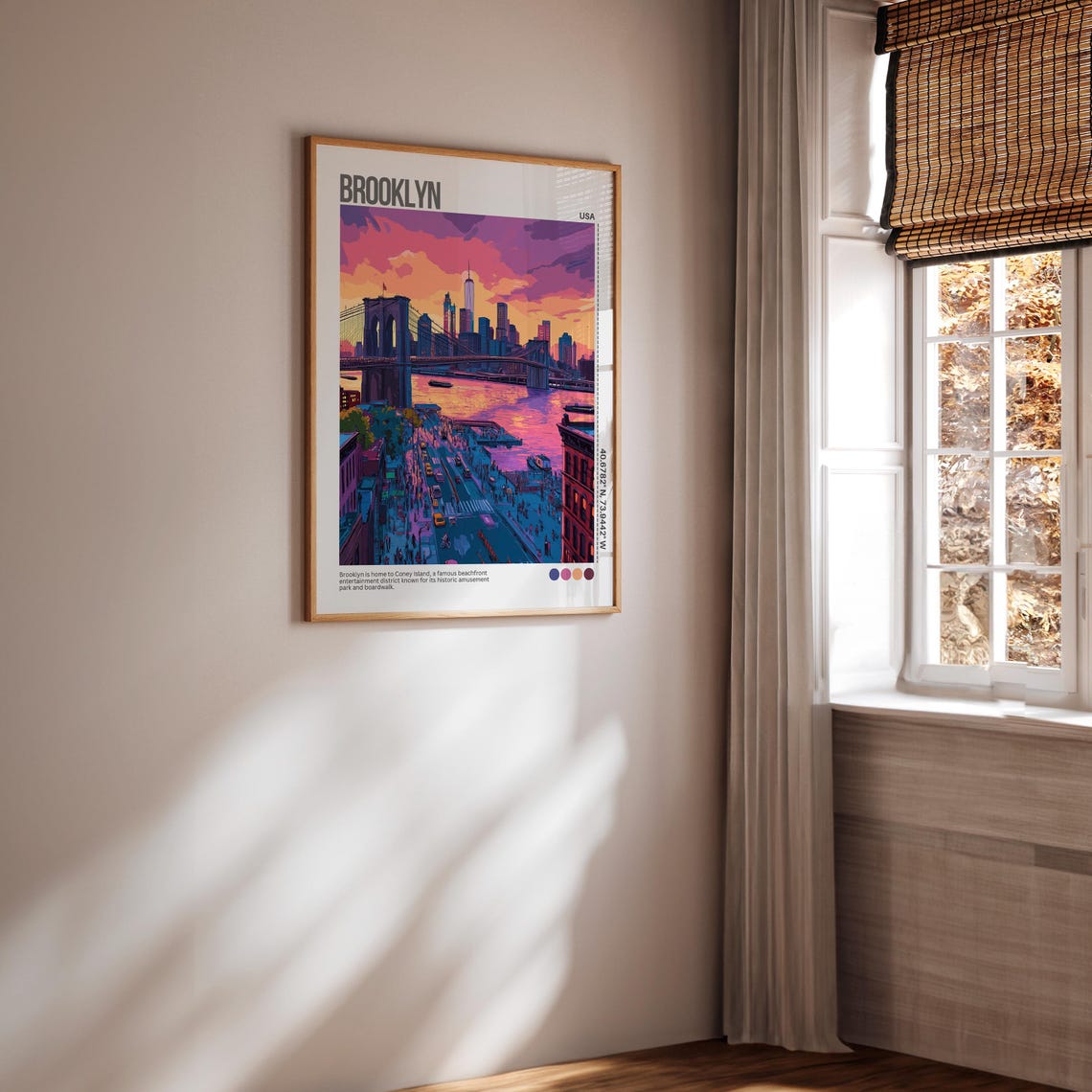 Brooklyn Bridge Manhattan Skyline Sunset Pink Clouds NYC Poster - Image 3