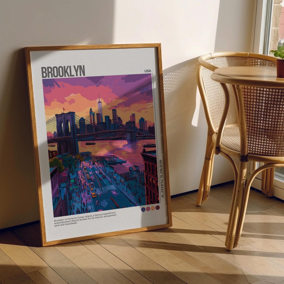 Brooklyn Bridge Manhattan Skyline Sunset Pink Clouds NYC Poster - Image 6