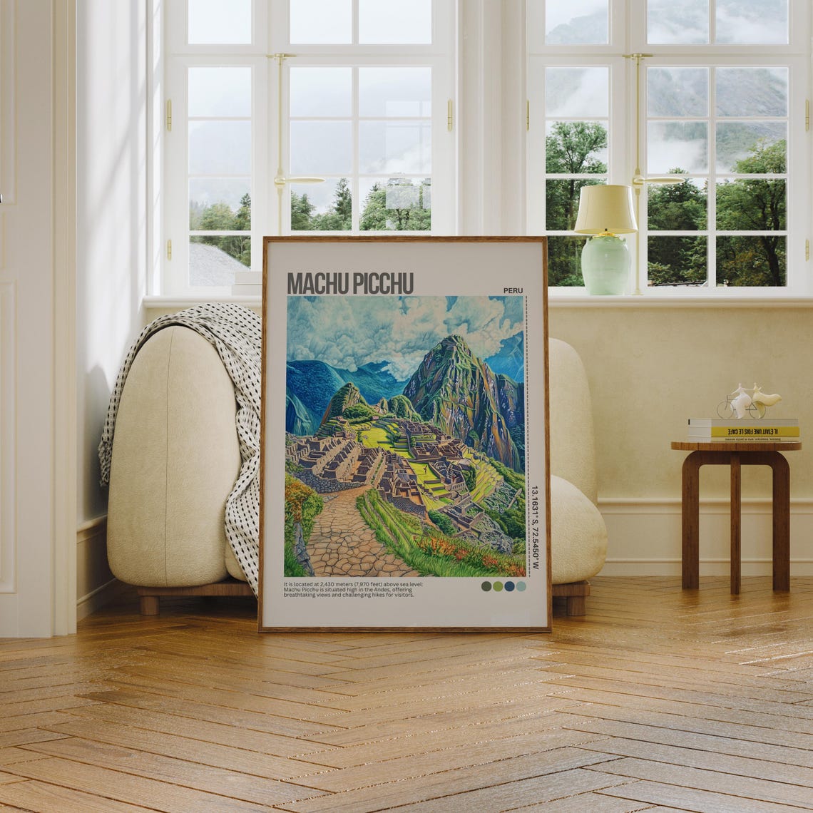 Machu Picchu Peru Andes Ruins Aerial View Illustrated Poster - Image 3
