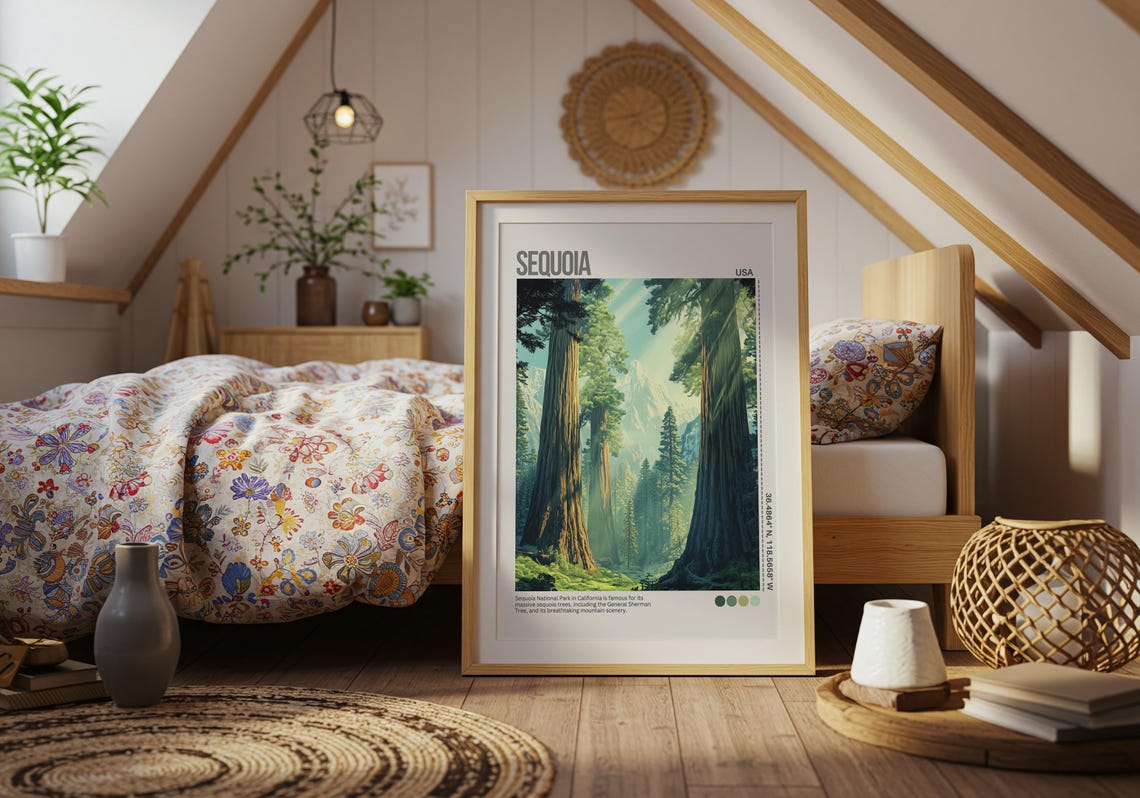 Sequoia California Giant Redwood Forest Sunbeam Travel Poster - Image 4
