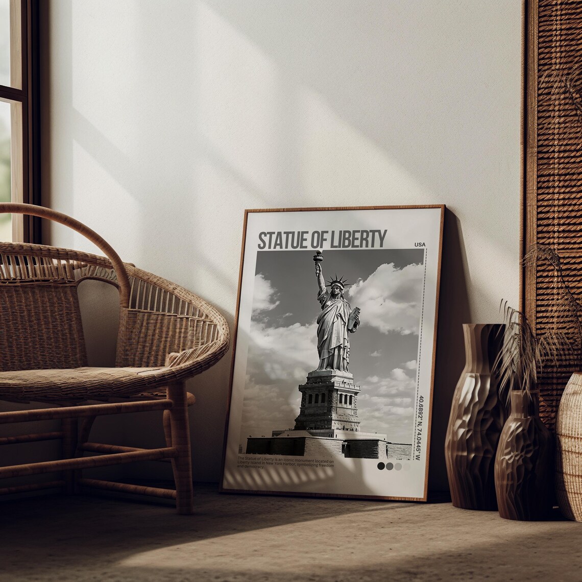 Statue Of Liberty Black And White New York Harbor Travel Poster - Image 3