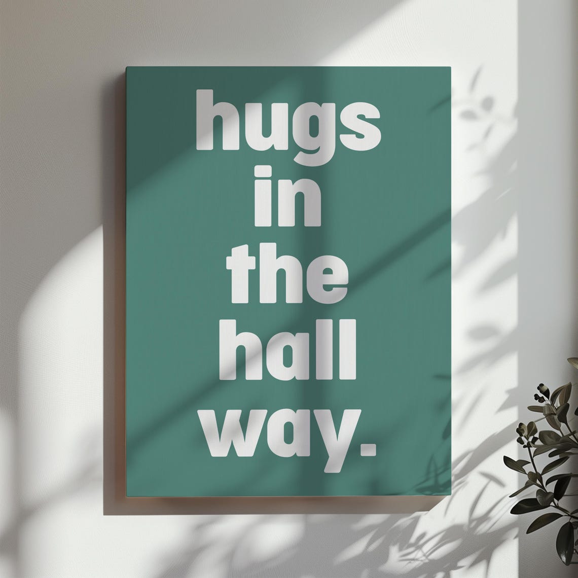 Hugs in the Hallway Minimalist Green Entryway Typography Quote Poster - Image 2