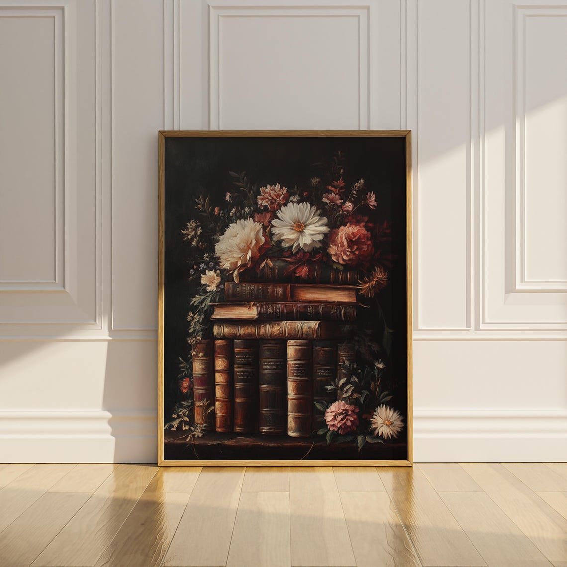 Vintage Books with a Rose Bouquet Still Life Dark Academia Poster - Image 2