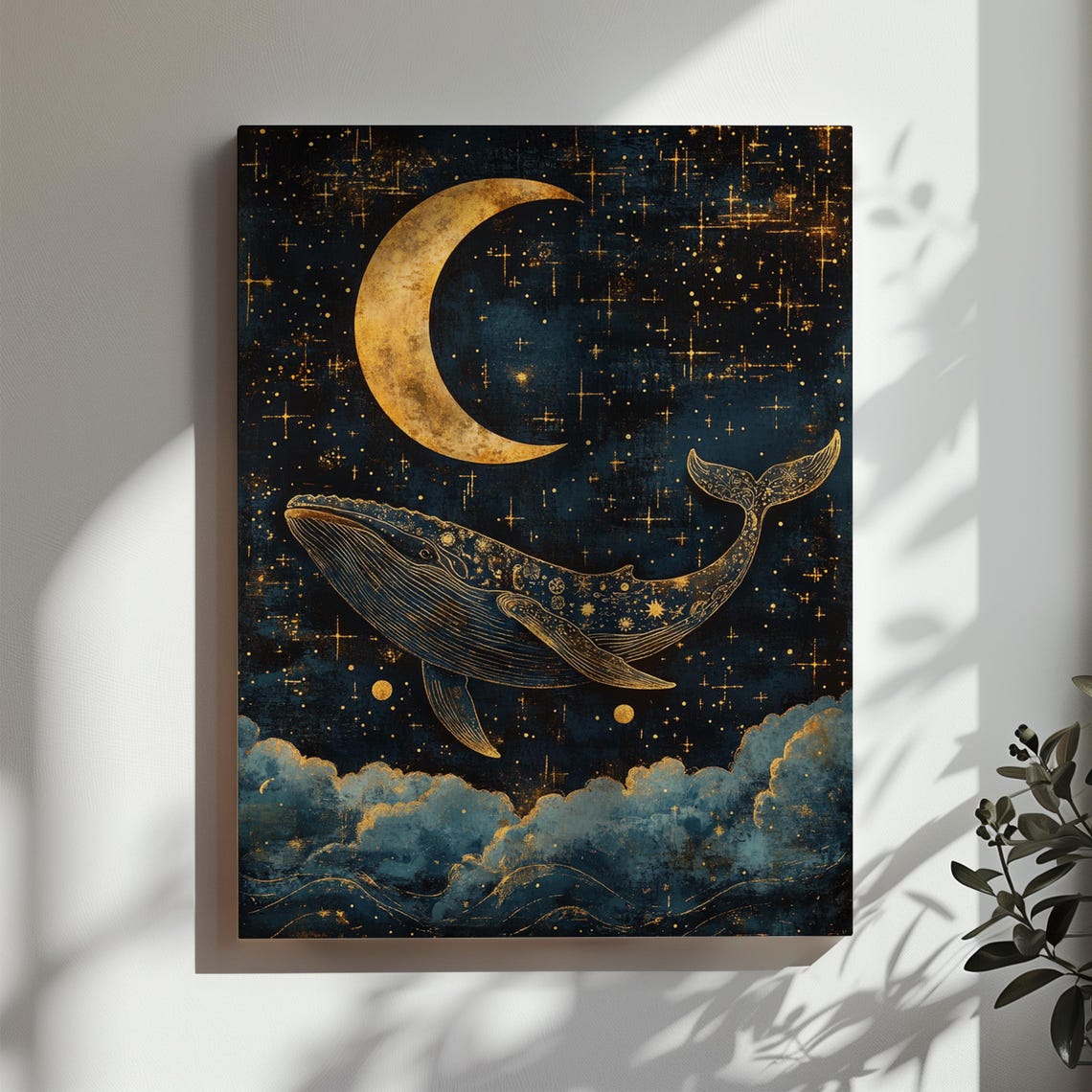 Celestial Whale Under Crescent Moon Starry Night Clouds Poster - Image 3