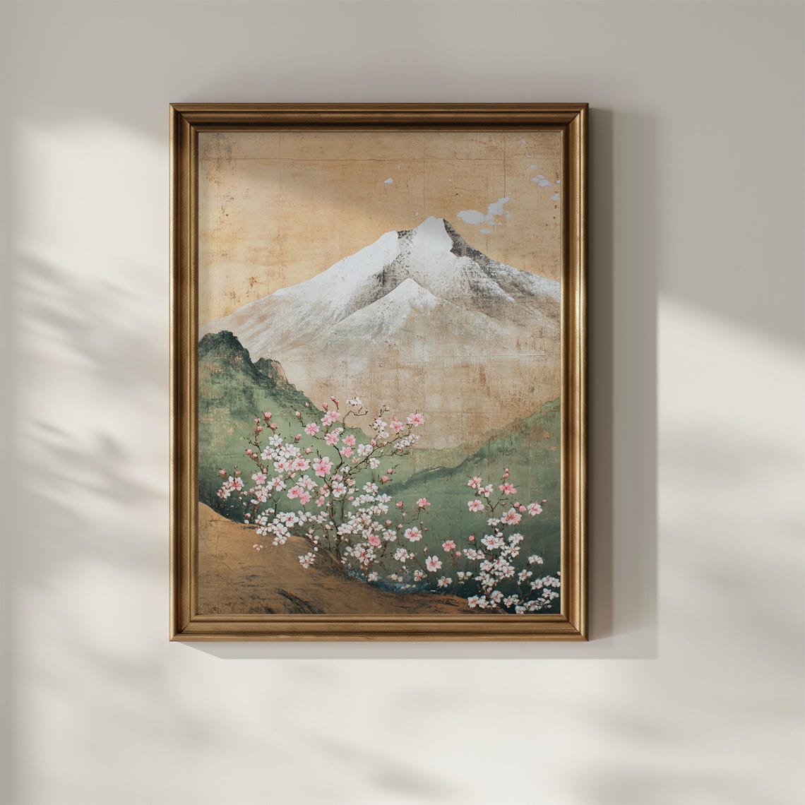 Cherry Blossoms and Snowy Mountain Vintage Japanese Painting Poster - Image 2