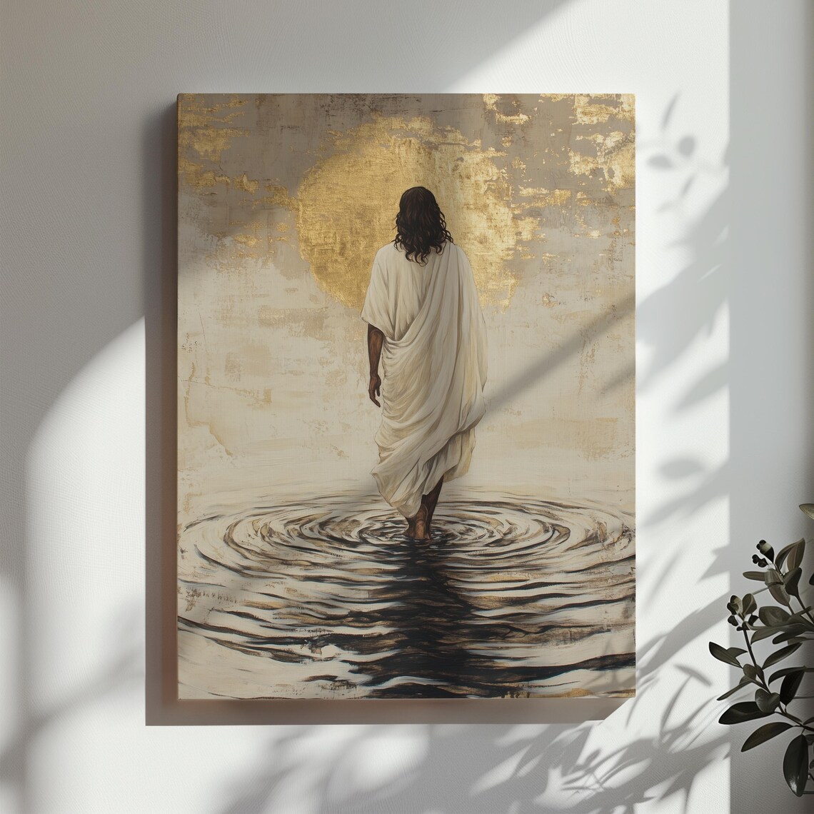 Jesus Christ Walking On Water Gold Vintage Christian Art Poster - Image 3