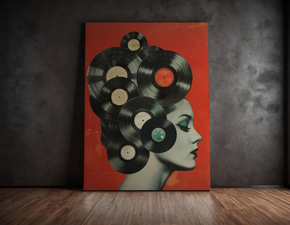 Vinyl Records Vintage Collage Print, 1950s Pop Art - Image 2