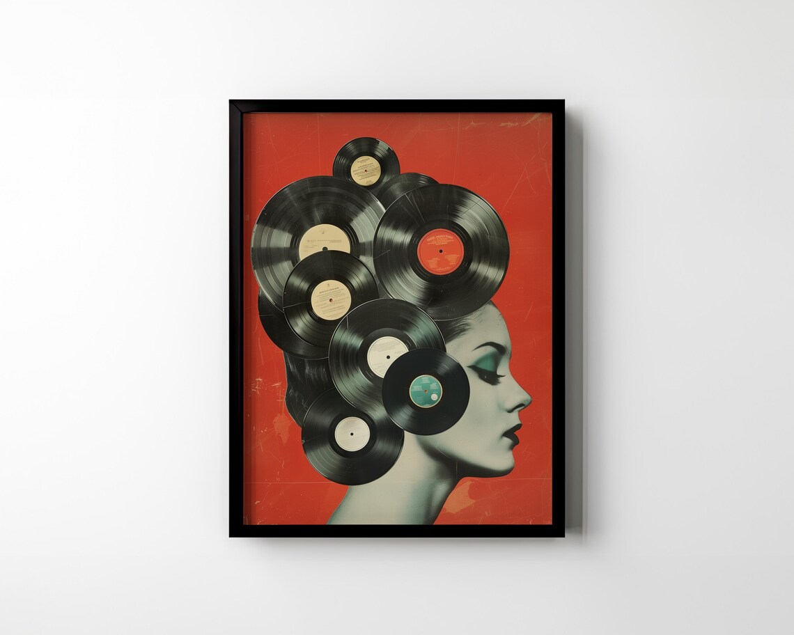 Vinyl Records Vintage Collage Poster, Retro 1950s - Image 2
