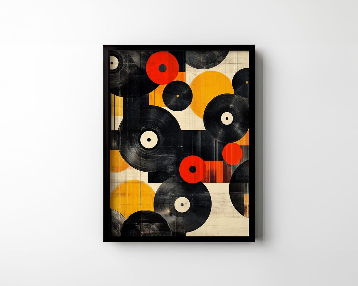 Abstract Vinyl Records Retro Mid Century Modern Music Decor Poster - Image 2