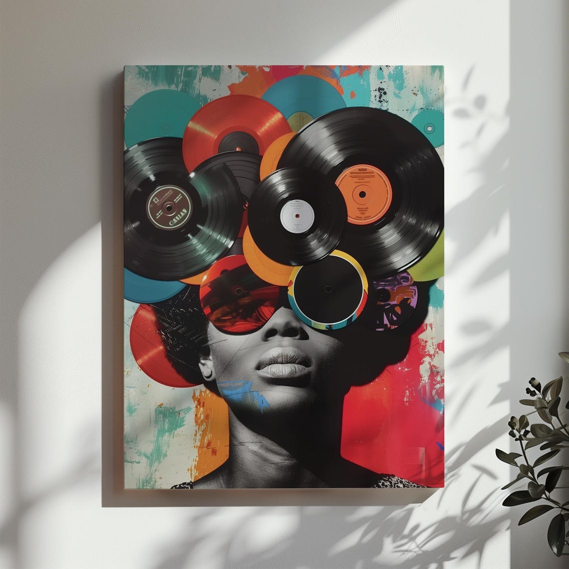 Pop Art Woman With Vinyl Records Colorful Retro Music Collage Poster - Image 3