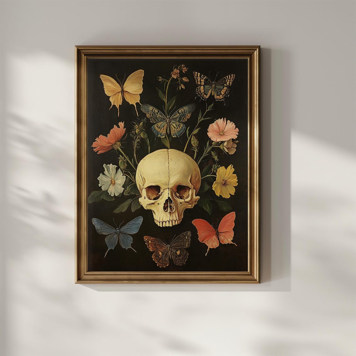 Memento Mori Skull Butterflies Wildflowers Gothic Dark Floral Poster - Image 3
