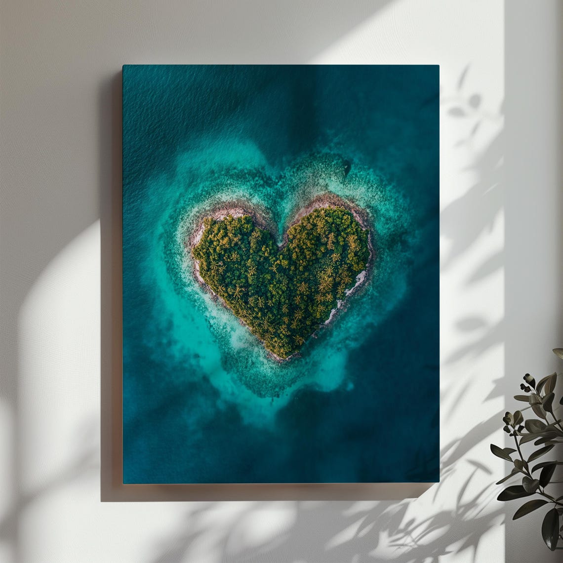 Heart Shaped Island Aerial Photo Palm Trees White Sand Beach Wall Art - Image 3
