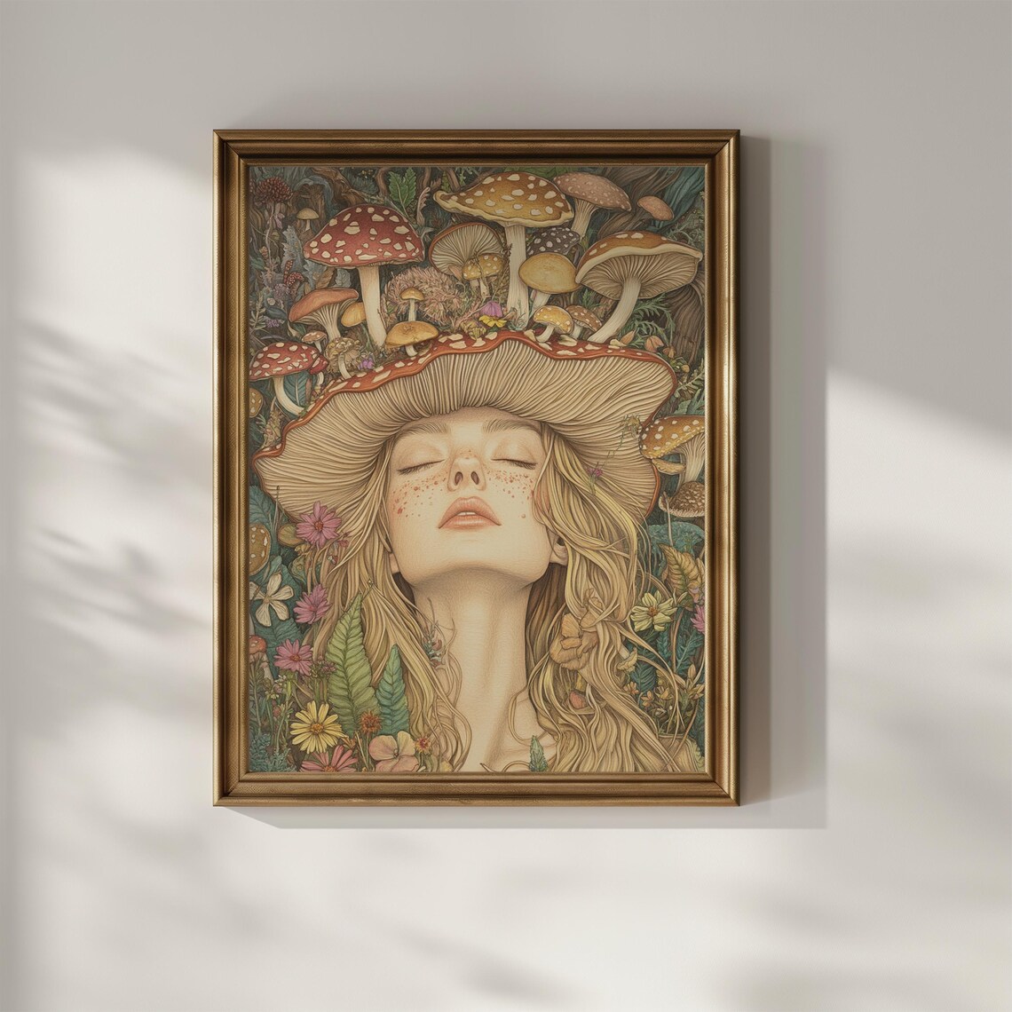 Mushroom Girl Whimsical Wildflower Poster Print - Image 2