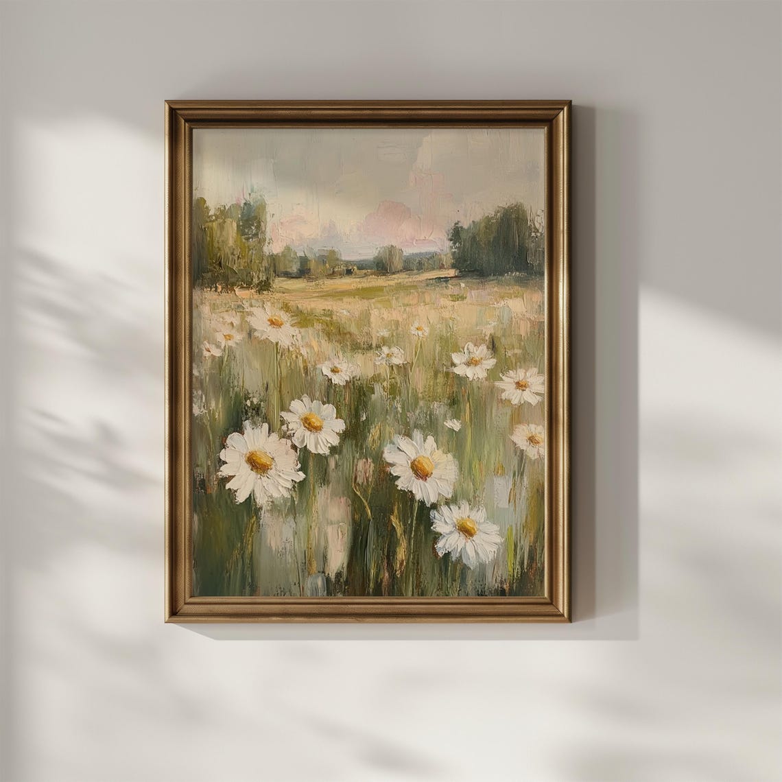 White Daisies Wildflower Meadow Soft Impressionist Oil Painting Poster - Image 2