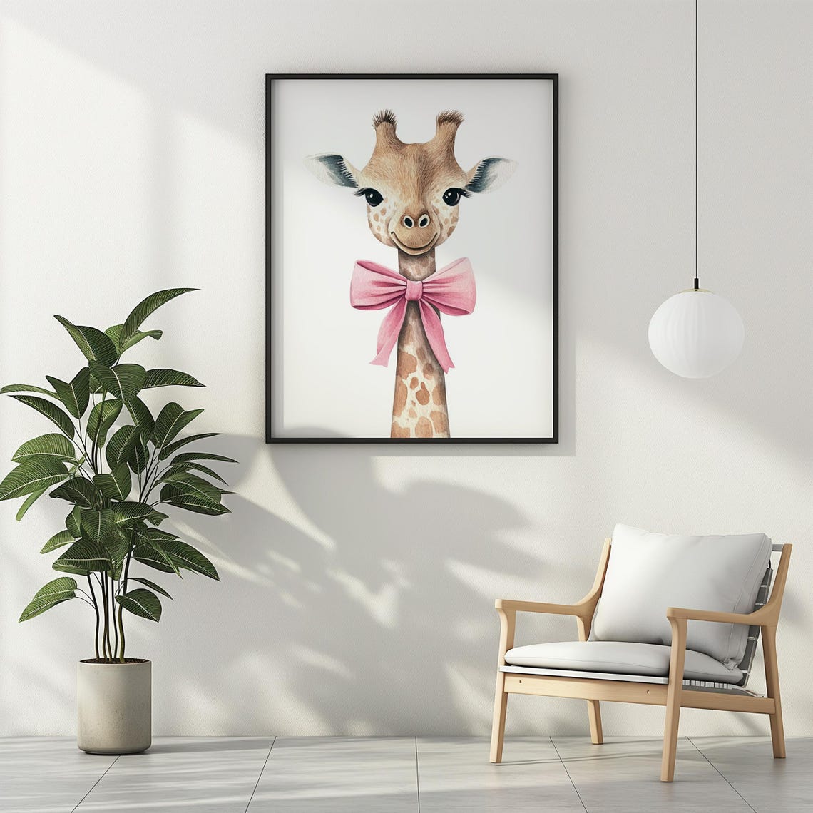 Baby Giraffe Pink Bow Watercolor Cute Nursery Girls Room Decor Poster - Image 3