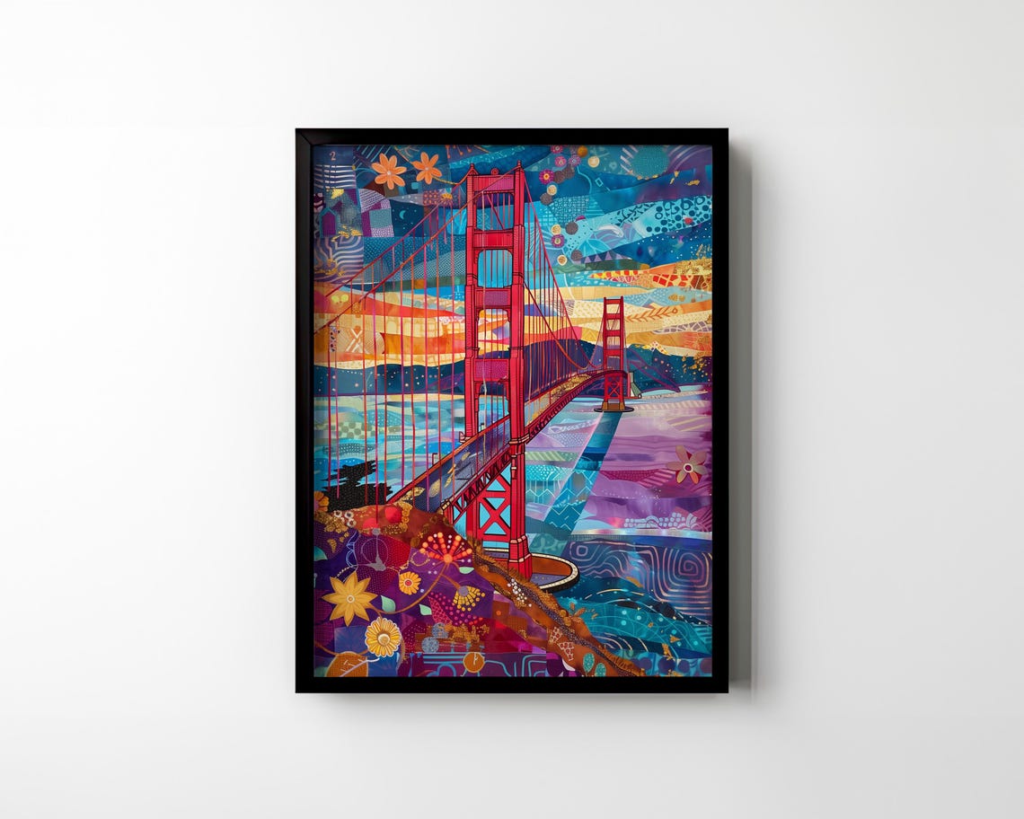 Golden Gate Bridge Colorful Pop Art Collage San Francisco Poster - Image 2