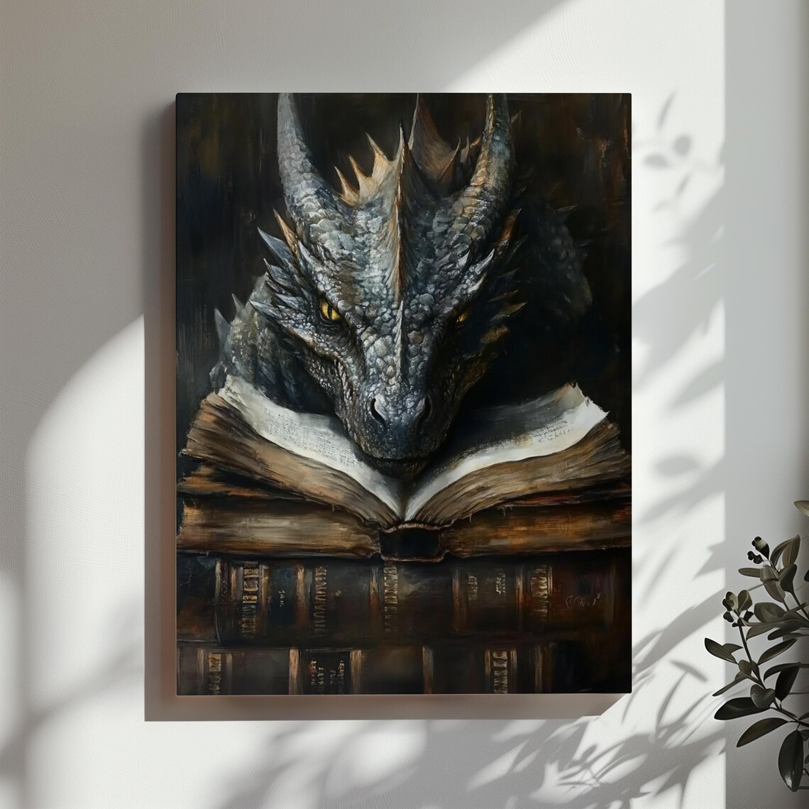 Majestic Book Dragon Dark Academia Fantasy Vintage Oil Art Poster - Image 2