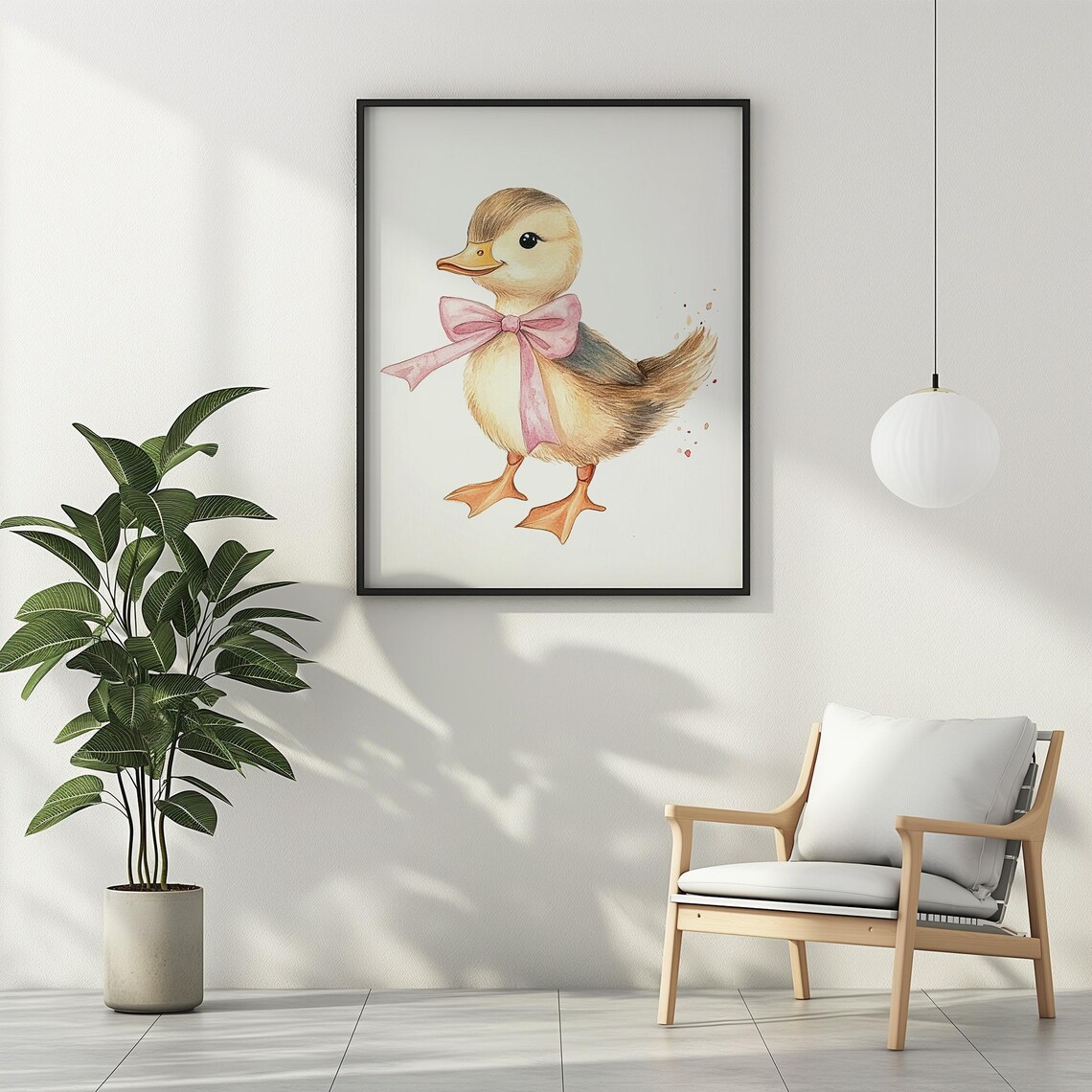 Sweet Baby Duck With Pink Bow Watercolor Girls Nursery Room Art Poster - Image 2