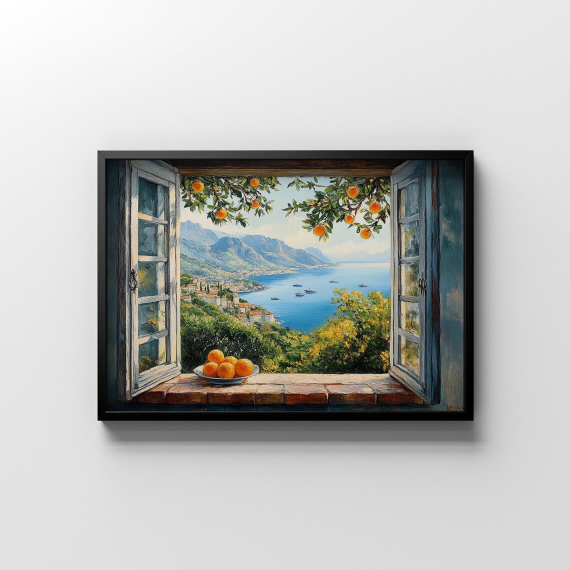 Open Window Mediterranean Sea With Oranges, Art Print - Image 2