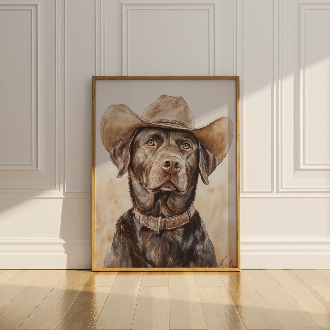 Chocolate Labrador Cowboy Hat, Vintage Western Print - Image 2