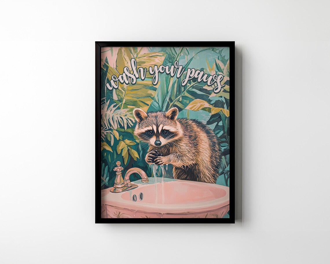 Wash Your Paws Raccoon Bathroom Wall Decor - Image 2