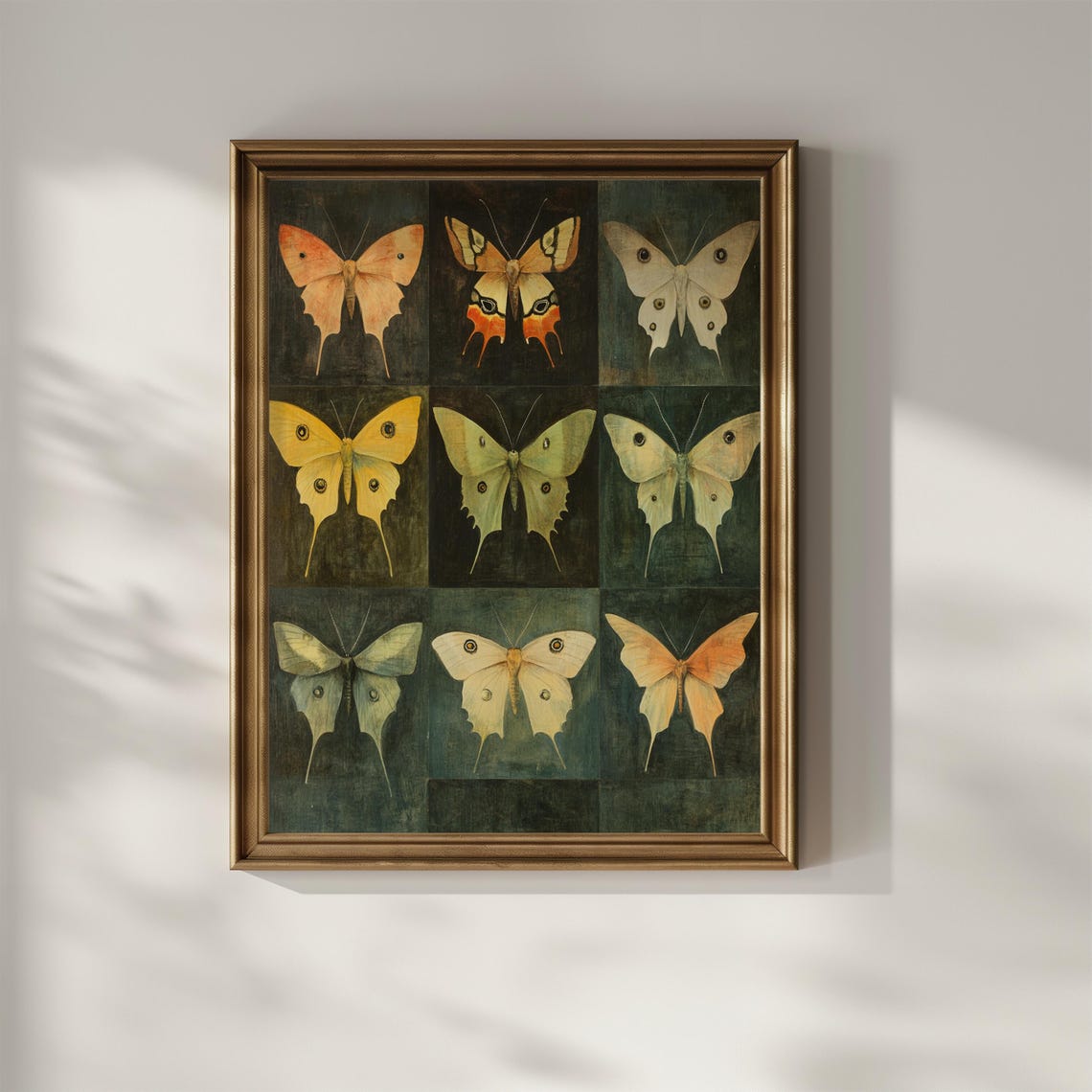 Vintage Moth Illustration Grid Dark Academia Entomology Poster - Image 3