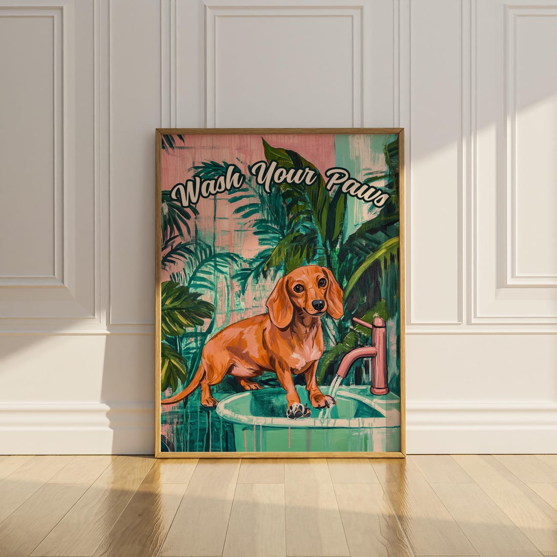 Wash Your Paws Dachshund Puppy In Tub Funny Retro Bathroom Poster - Image 2