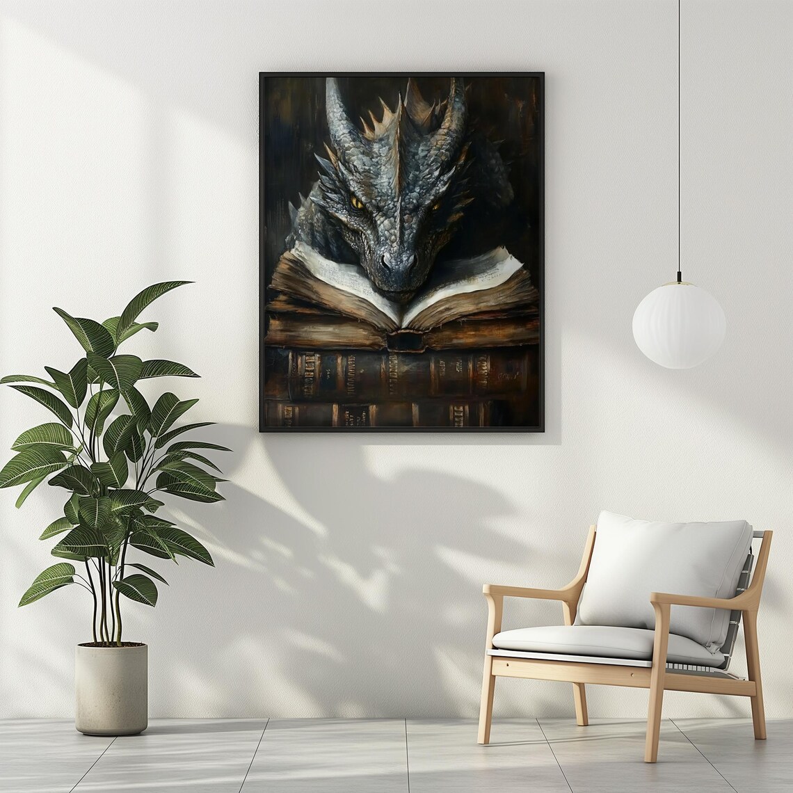 Book Dragon Poster Print, Dark Academia Fantasy Art - Image 3