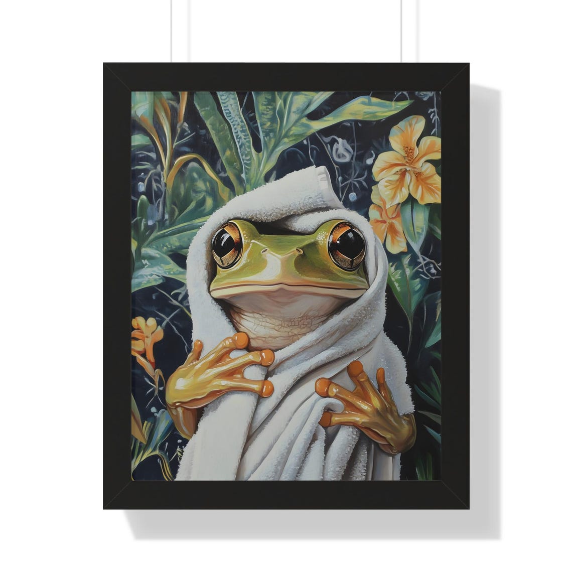 Frog Wrapped in White Towel After Bath Cute Tropical Animal Poster - Image 3