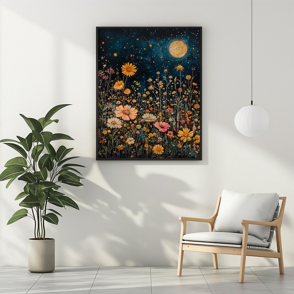 Celestial Wild Flower Poster Print, Boho Moon Art - Image 3