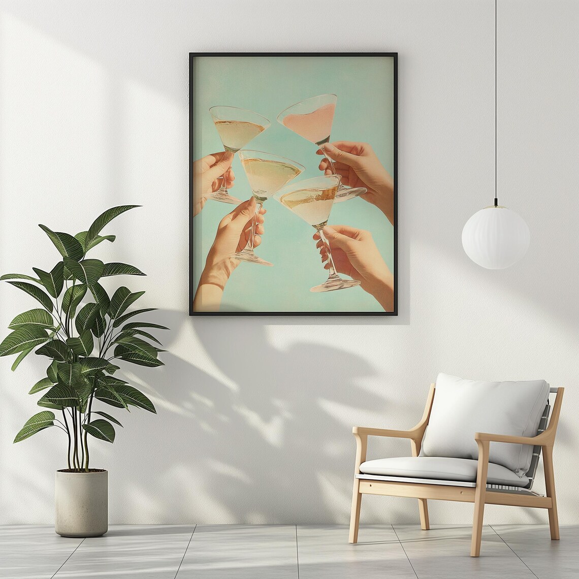 Cheers Four Martini Glasses Toasting Retro Bar Decor Celebration Poster - Image 2