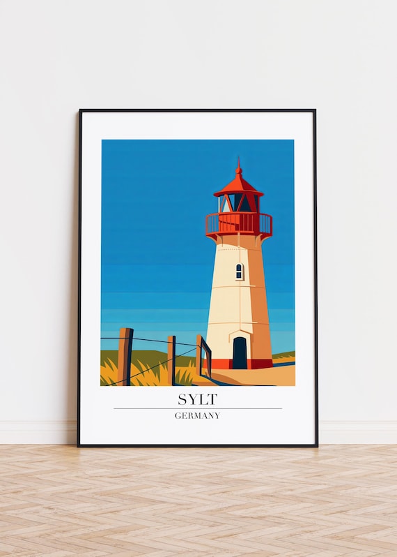 Sylt Germany Lighthouse Dunes Sea Retro Coastal Travel Poster