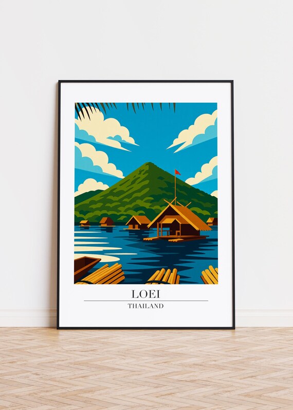 Loei Thailand Floating Huts Peaceful Mountain Lakeside Travel Poster