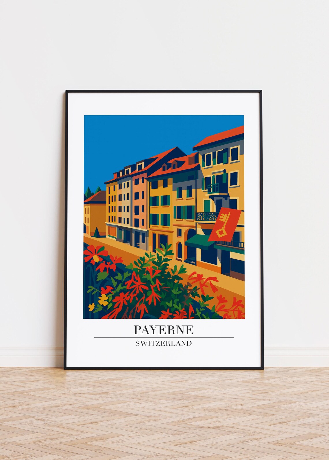 Payerne Switzerland, Modern City Illustration Poster
