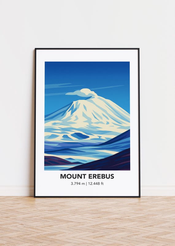 Mount Erebus Print Mountain Illustration Art Poster