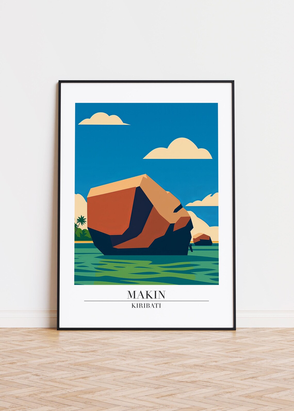 Makin Kiribati Island Rock Formation Ocean Illustrated Travel Poster