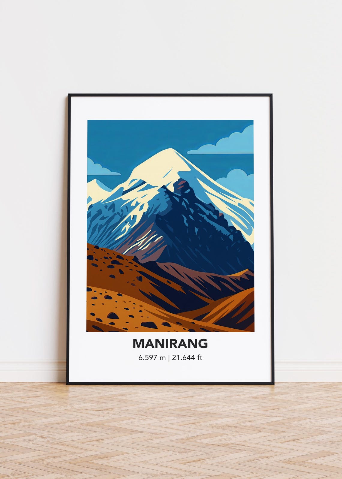 Manirang Himalayan Peak Bold Geometric Snow Mountain Modern Art Poster