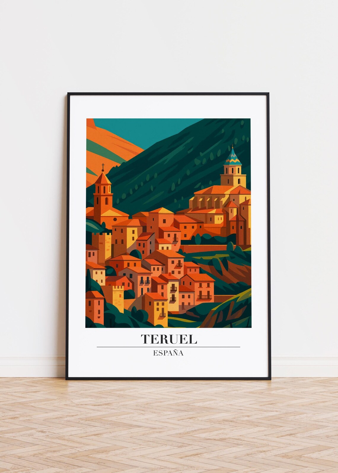 Teruel Spain Travel Poster, Modern City Illustration