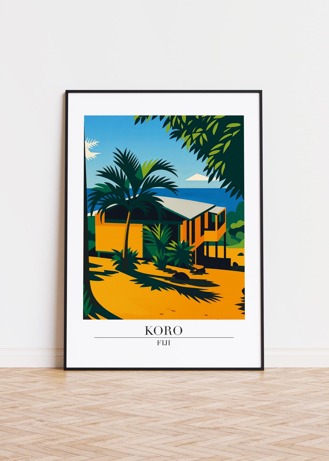 Koro Fiji Beach Hut Golden Sand Tropical Island Travel Poster