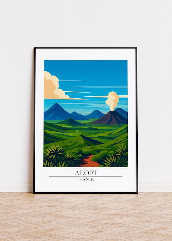 Alofi France Volcano Green Valley Tropical Travel Art Poster