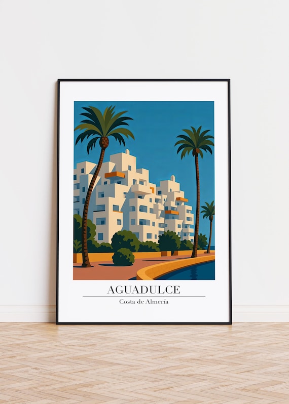 Aguadulce Costa de Almeria White Apartments Palms Spain Travel Poster